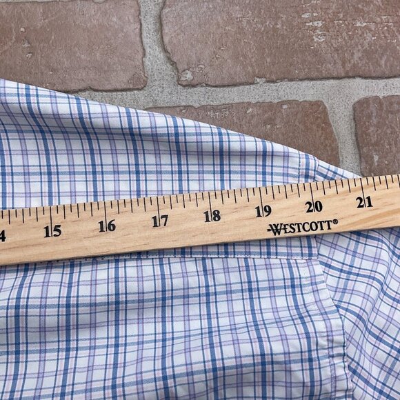 Peter Millar Shirt Men Large Blue Pink Check Plaid Summer Comfort Nylon Stretch - Picture 7 of 11